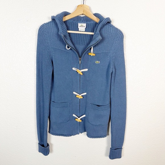 Lacoste Sweaters - Lacoste Toggle Full Zip Knit Cardigan Sweater Womens Size 34 / US 2 Blue Preppy